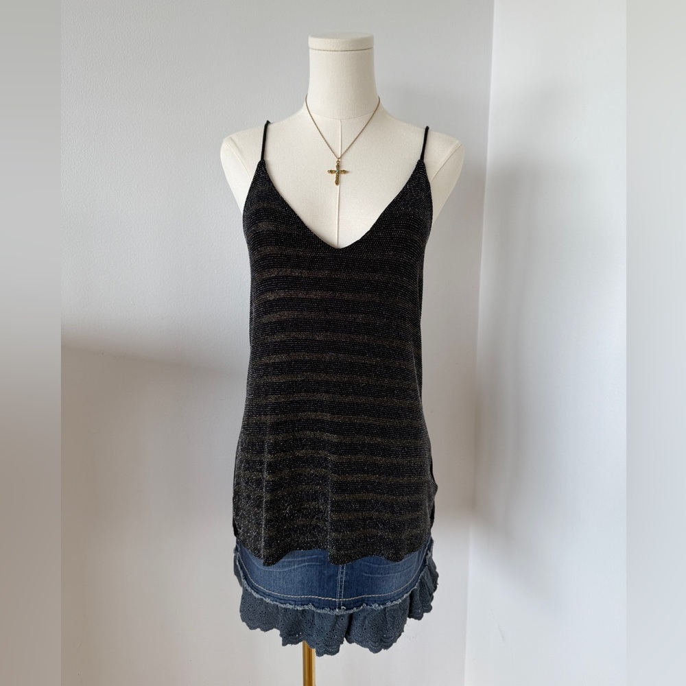 Kimchi Blue Black Metallic Striped Knit Tank Top — M